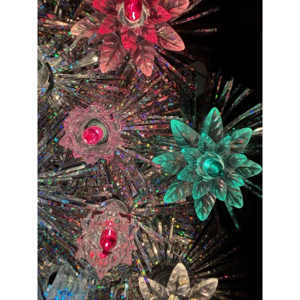 Vintage Lighted Round Tree Topper Tinsel Reflectors Floral Adler Christmas 8